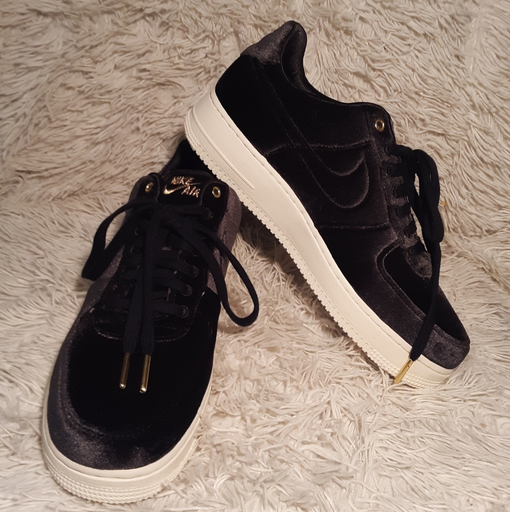 •Black velvet airforce ones.
